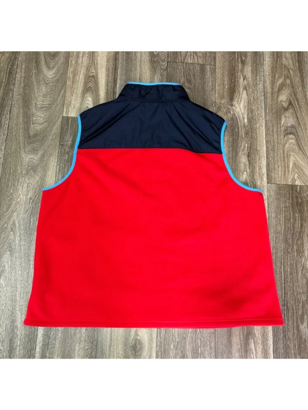 Lands End Mens Red & Navy Fleece Vest XXL Full-Zip Sleeveless Polyester